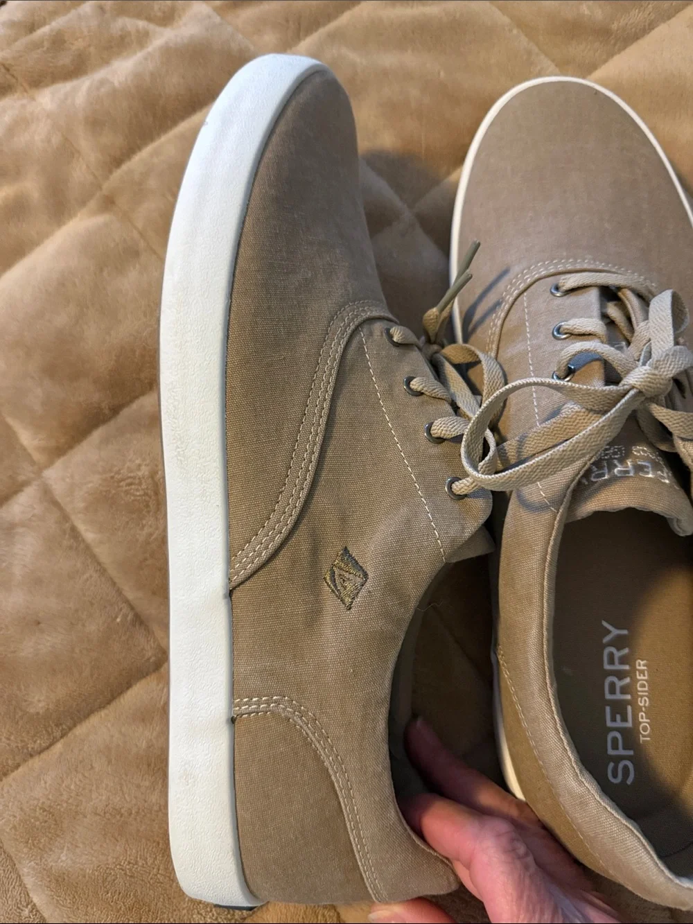 Sperry Men's Taupe Canvas Lace-Up Boat Shoes, NWOT